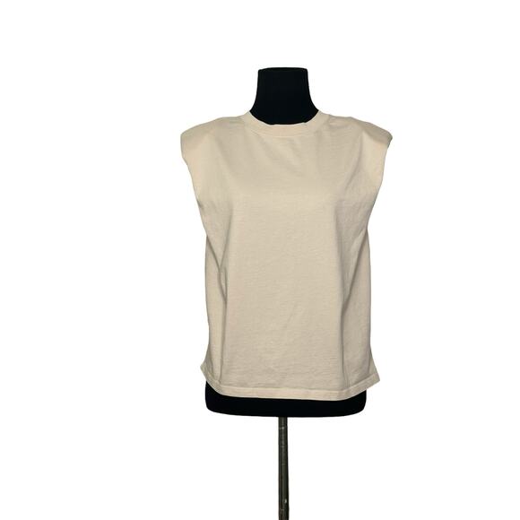 Aritzia Babaton Beige Padded Shoulder Sleeveless Top size XS - Picture 9 of 13